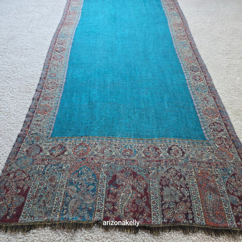 NWOT Wool Scarf Woven Teal Blue - Picture 7 of 11